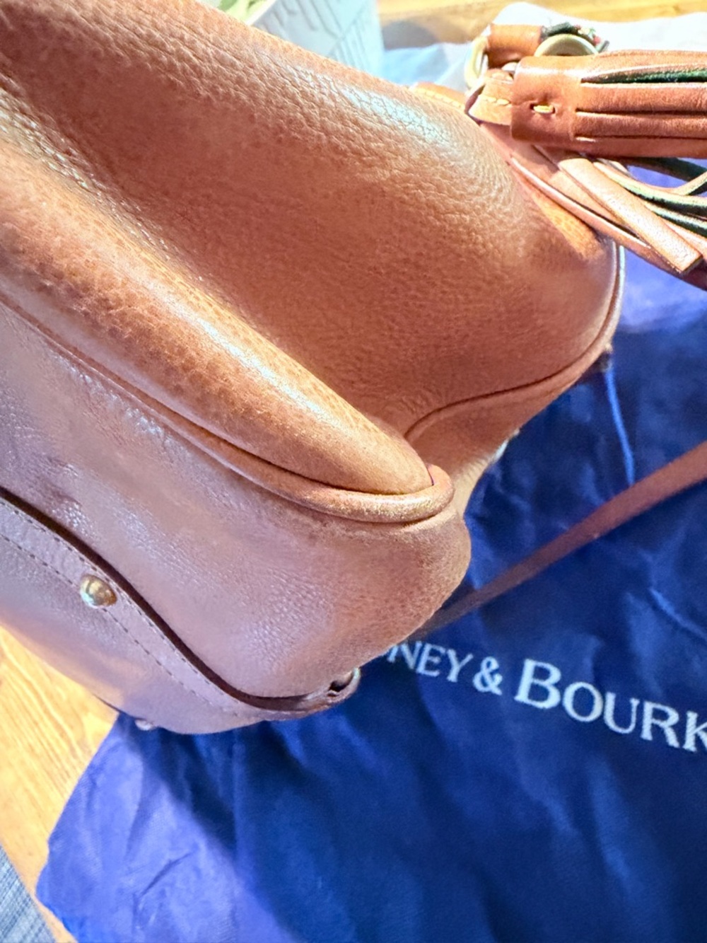 Dooney & Bourke Cognac Leather Shoulder Bag with Braided Handles LARGE - Picture 8 of 12